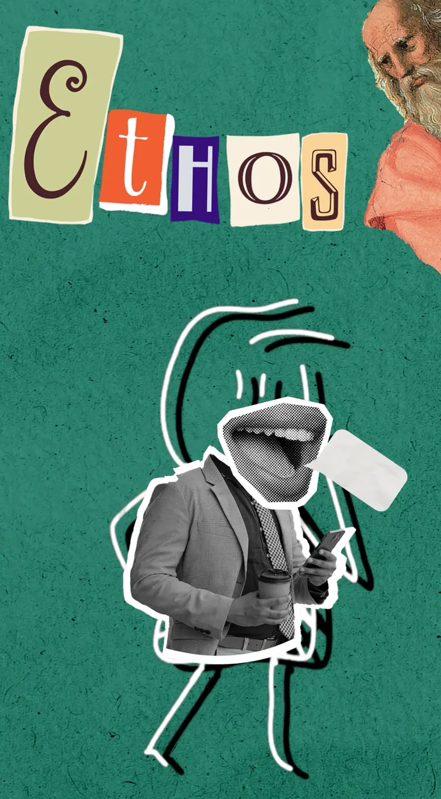 L’éthos, collage animé sur fond vert